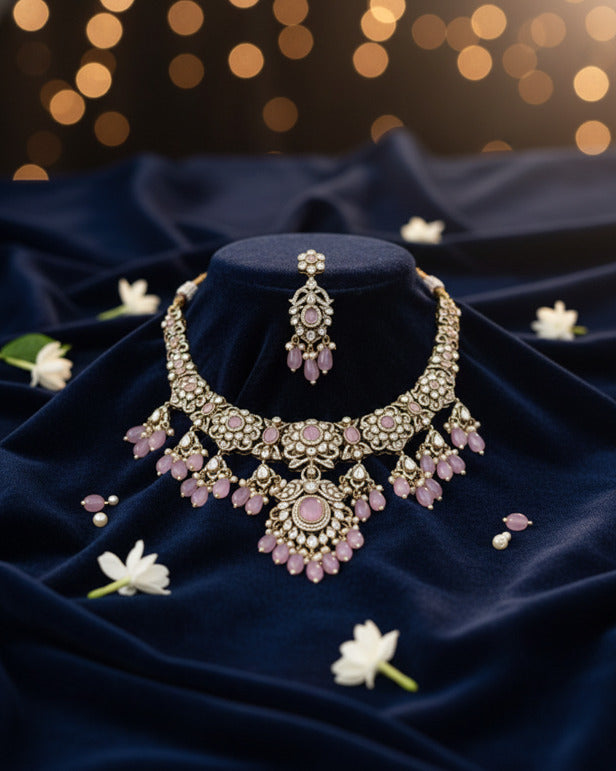 Pink Kundan Bahaar Jhumka Set