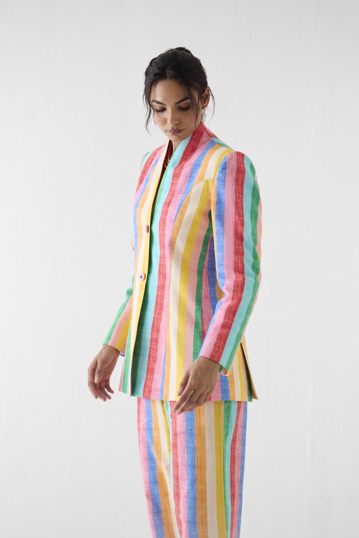 Leher Printed Cotton Blazer and Trousers Co-ord Set for Women