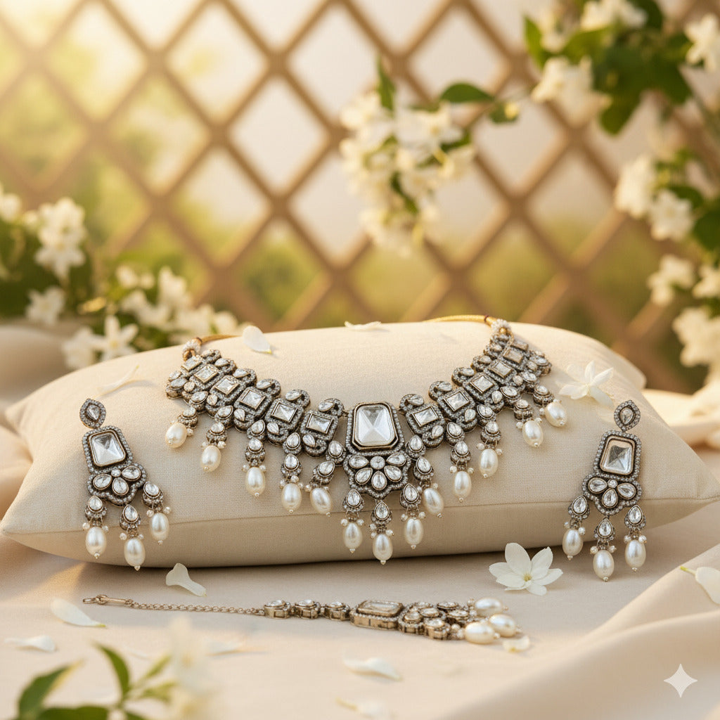 Pearl Choker Set with Maang Tikka