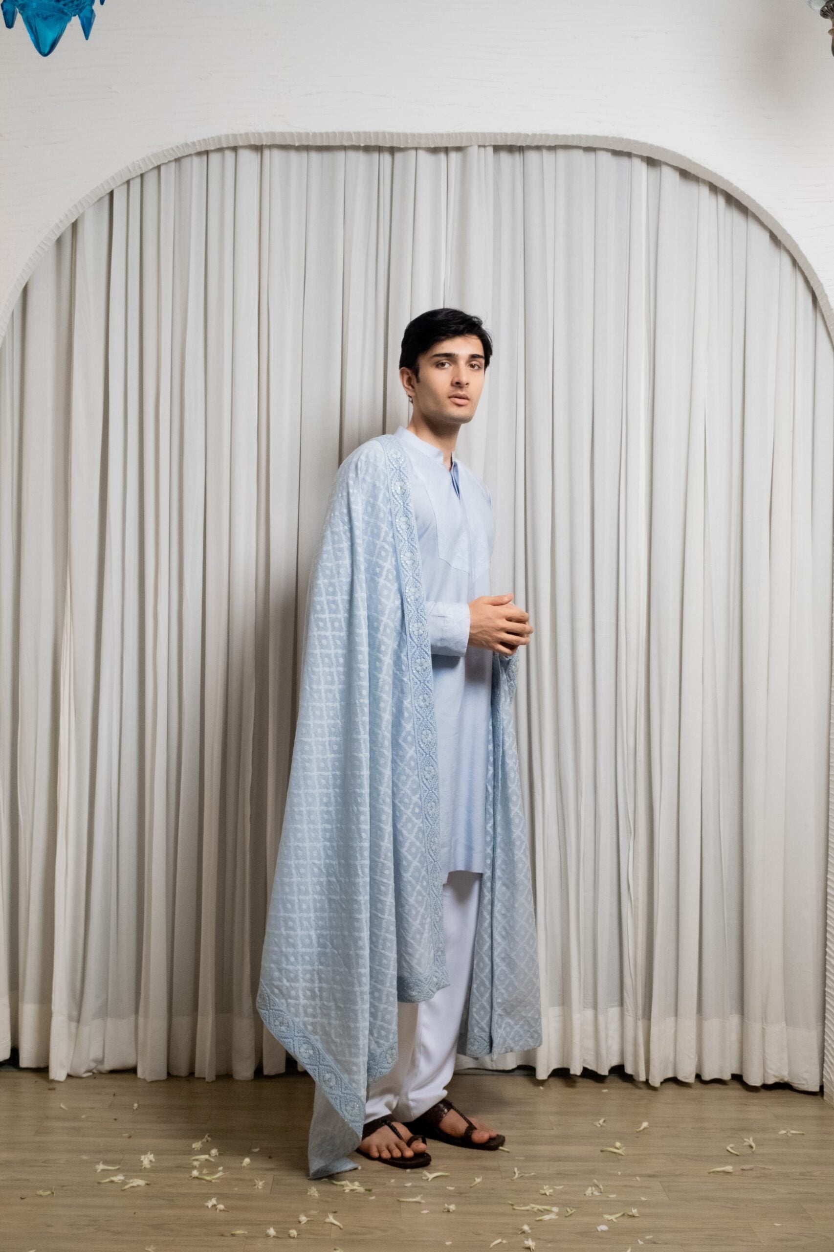 Ice blue kurta stole set