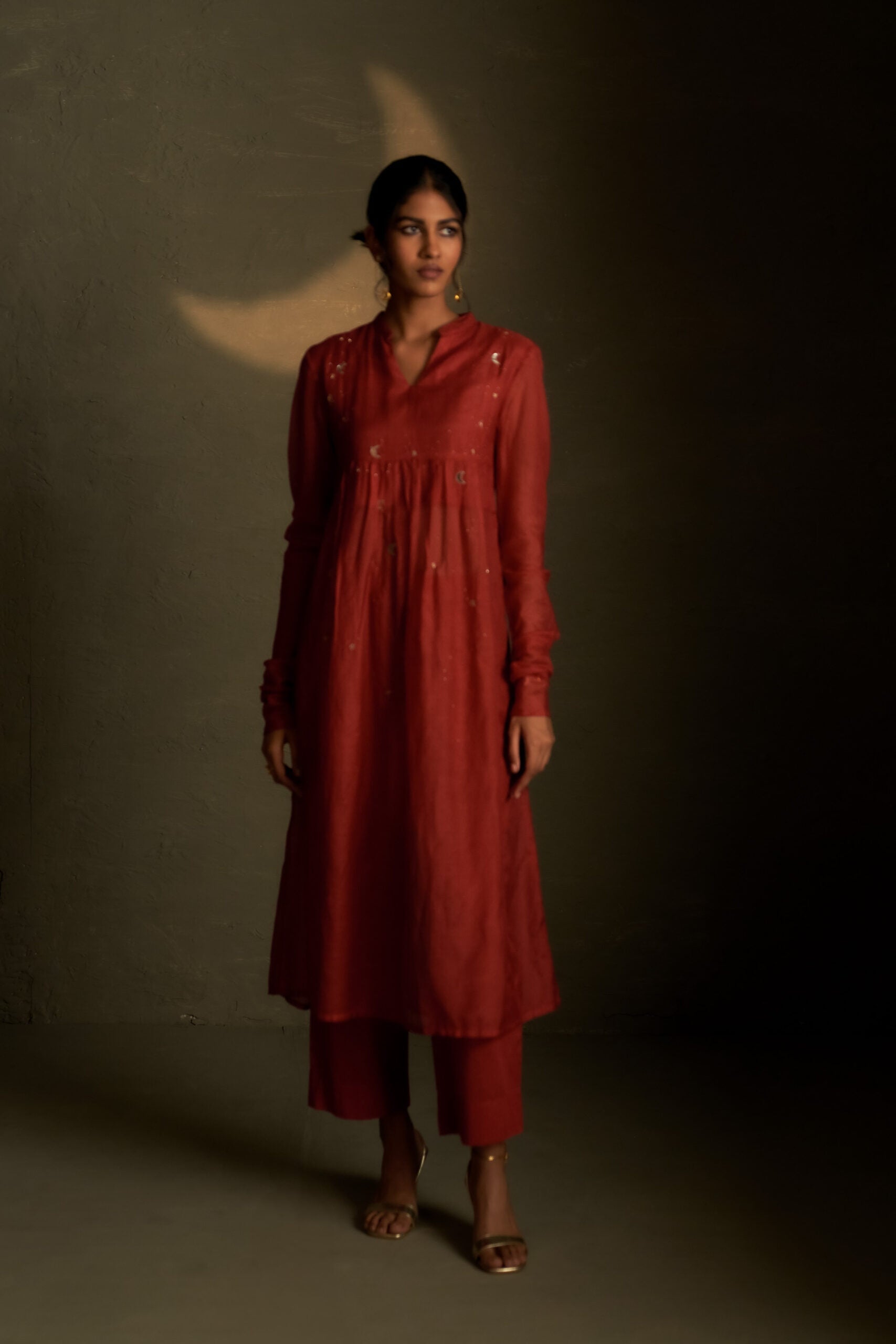 Moonlit Crimson Long Kurta Set