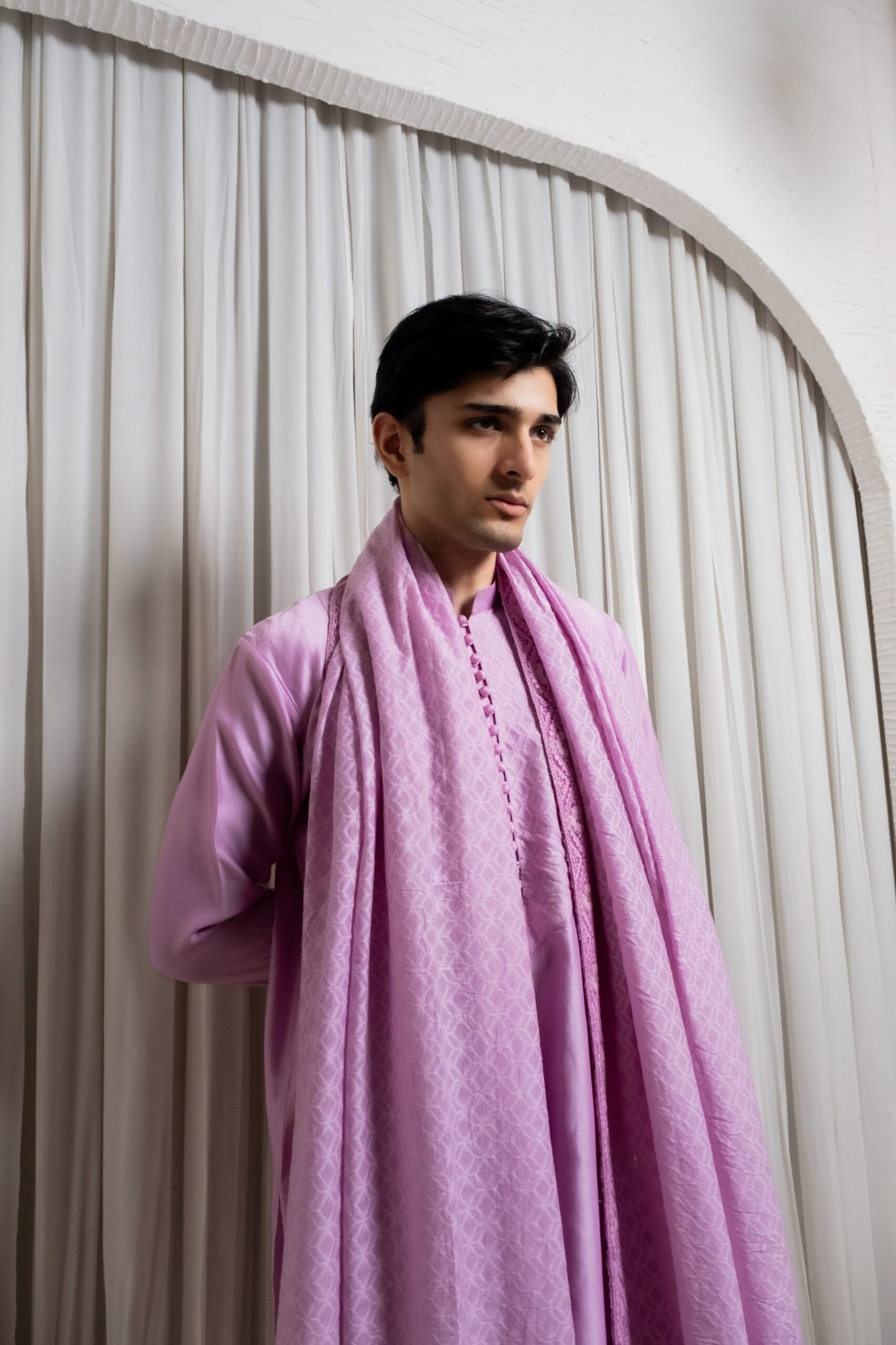 Lilac kurta stole set