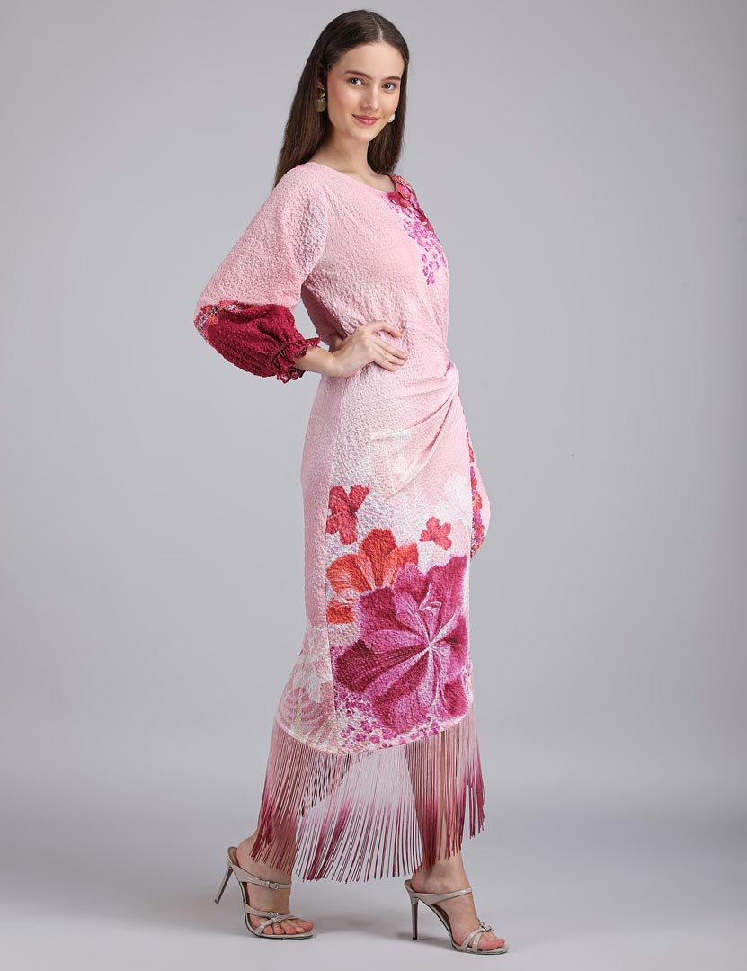 Petals Below Asymmetrical Placement Printed Dress