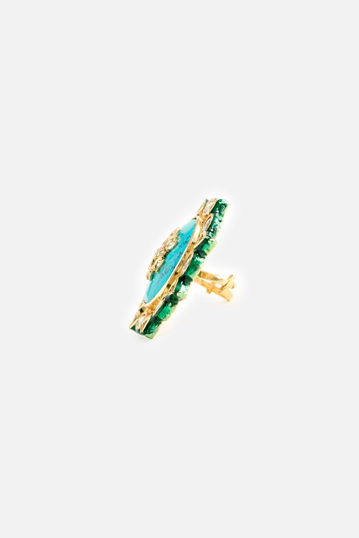 Gold-Plated Turquoise Stone Statement Ring