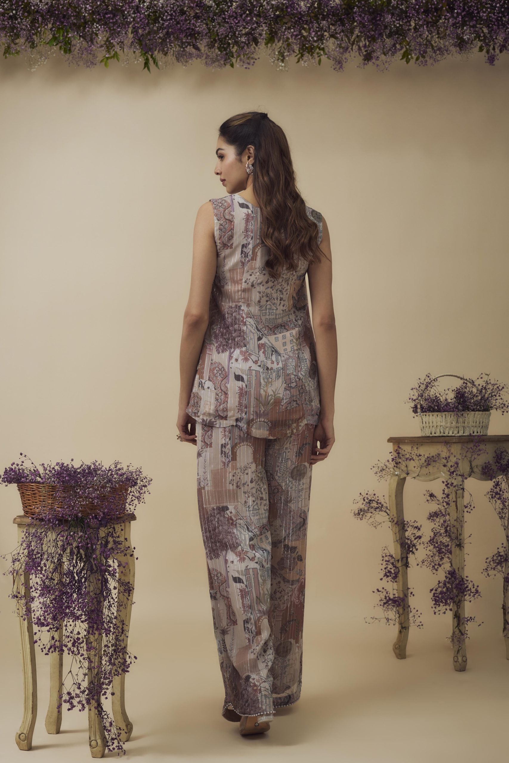 PRINTED CRYSTAL DETAILED TOP-PANT SET