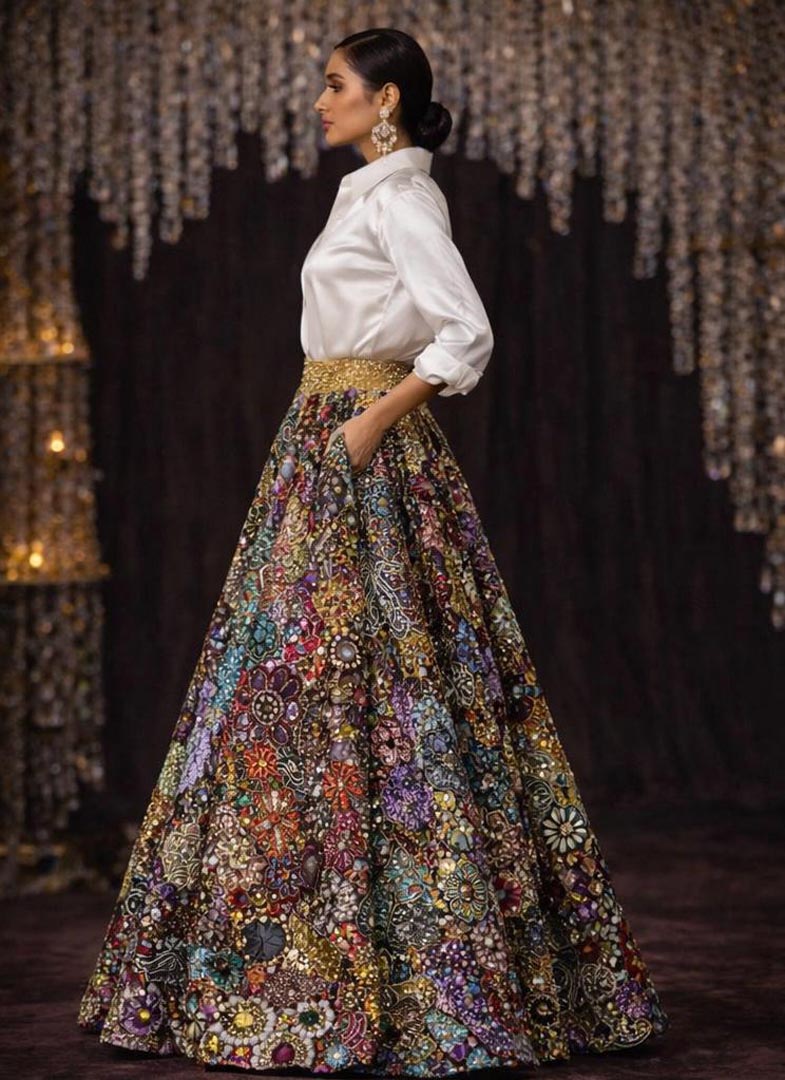 Heera Hand-Embellished Patchwork Skirt - Luxury Festive Ensemble
