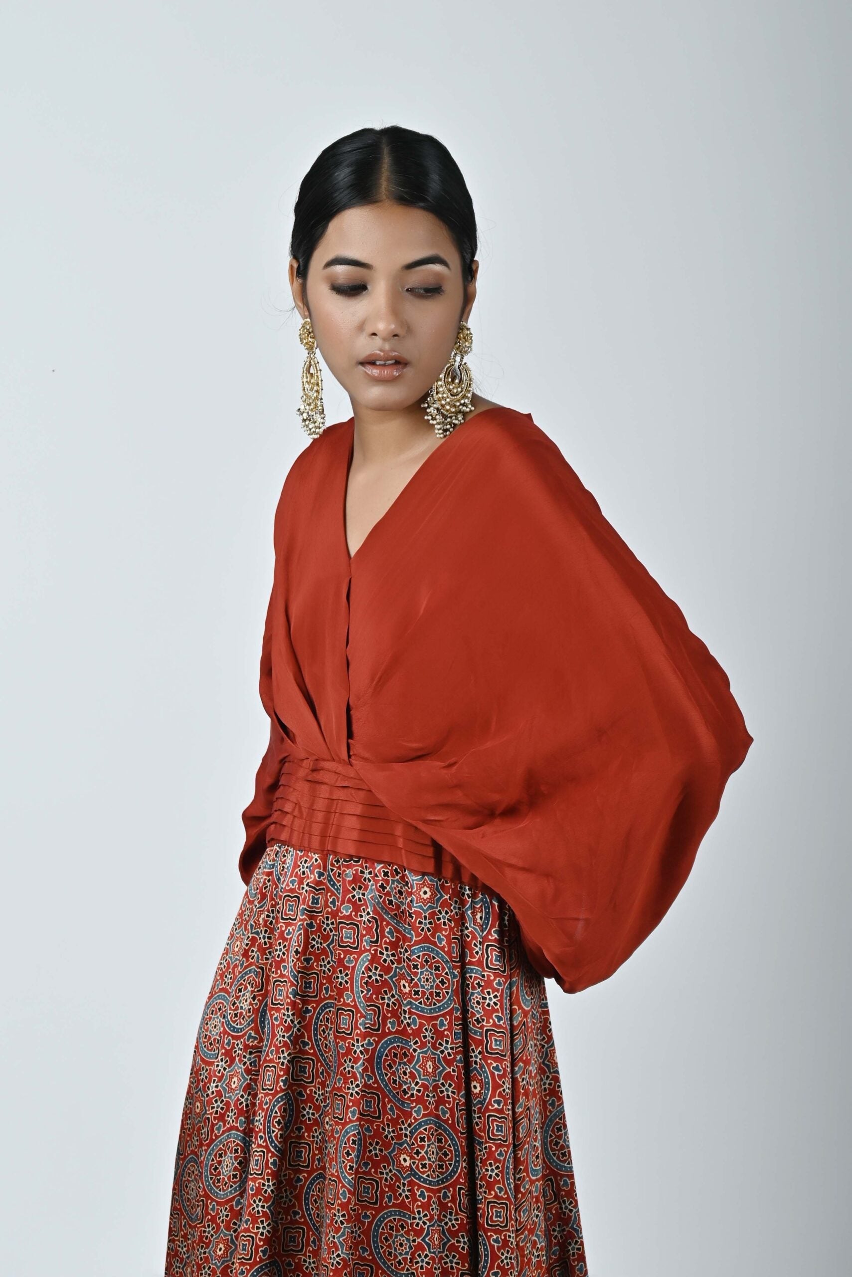 Red ajrakh embellished gown