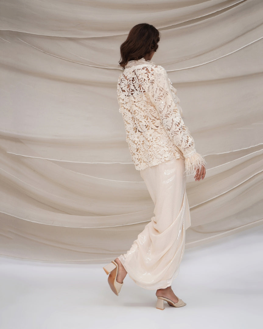 Ivory Drape Skirt & Lace Jacket