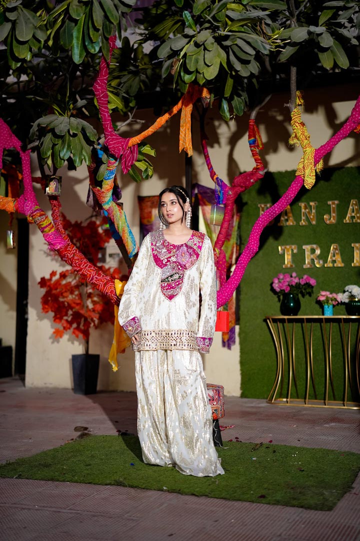 Ishq e Gul Embroidered Ivory Kurta Set with Fluid Palazzo Pants
