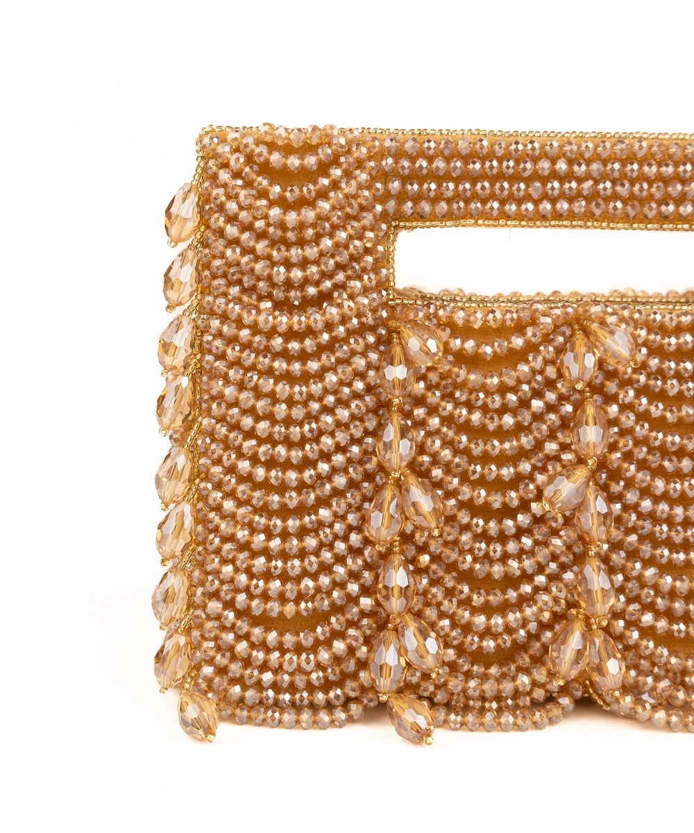 Amyra Gold Suede Handcrafted Clutch