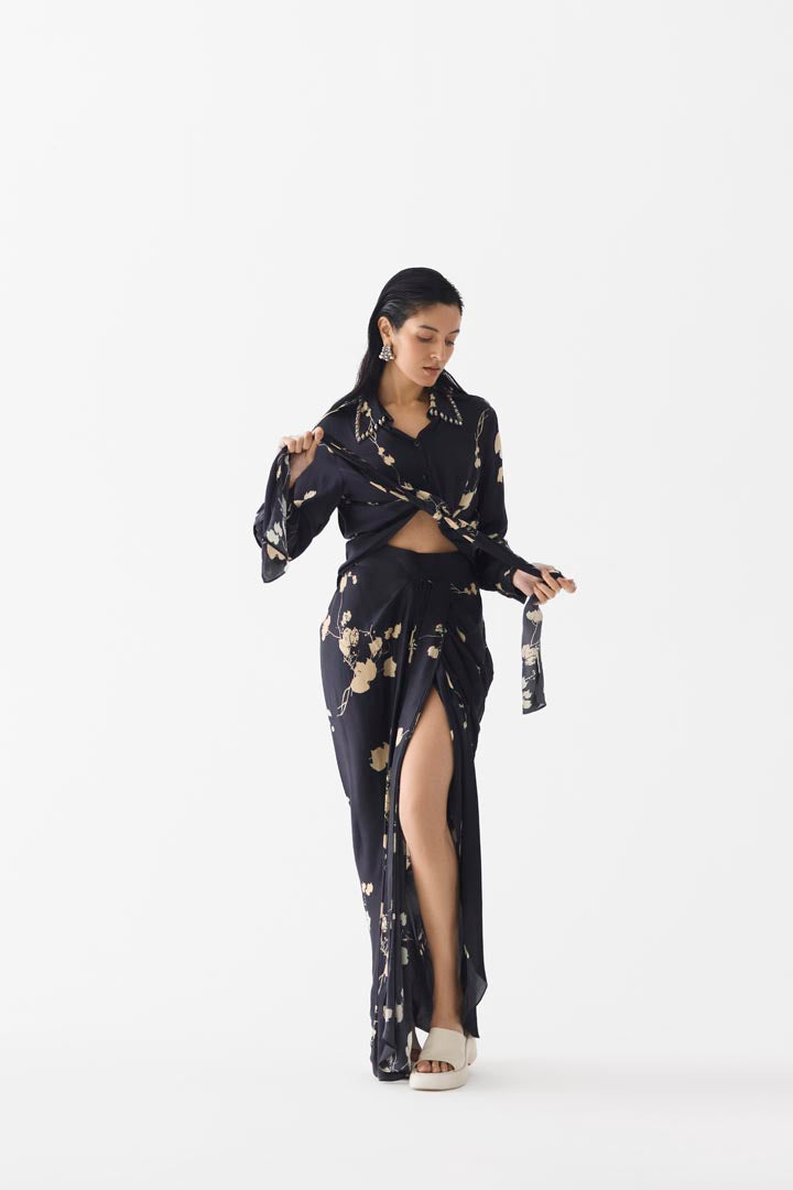 BLACK SAKURA CROP TOP & SKIRT