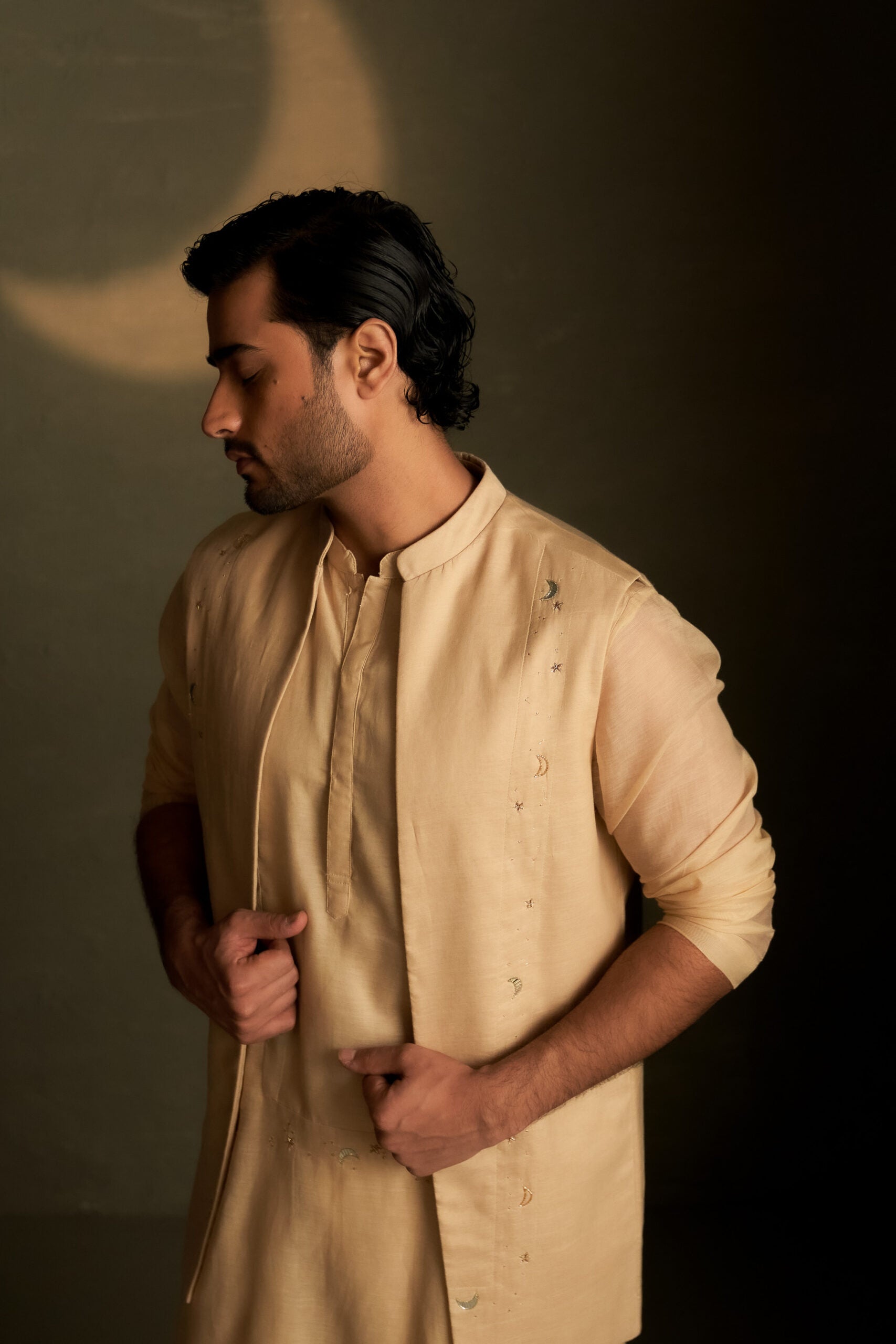 Beige Long Open Jacket