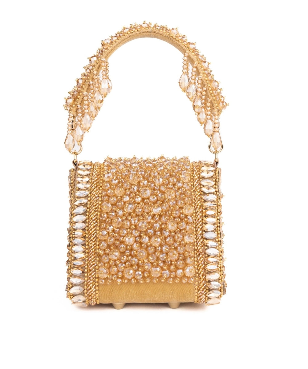 Josy Gold Suede Embellished Mini Bag