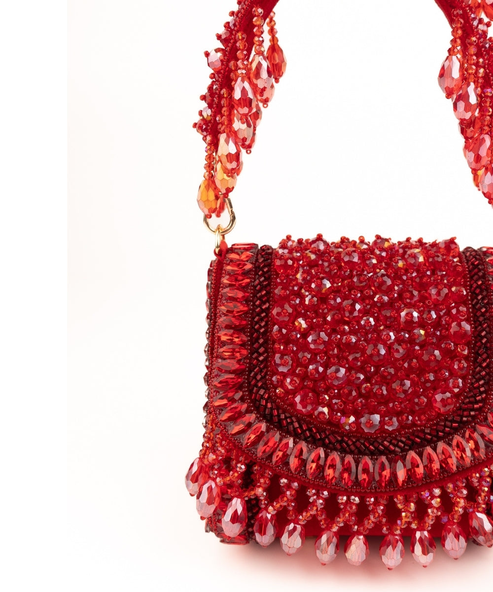Josy Red Suede Embellished Mini Bag