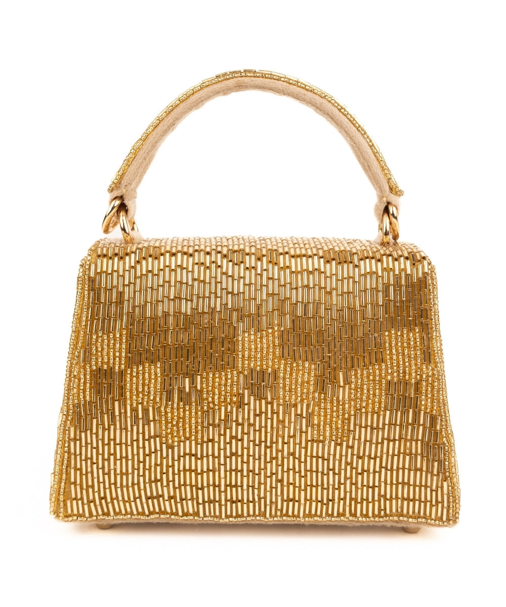Bushra Gold Suede Handcrafted Box Bag