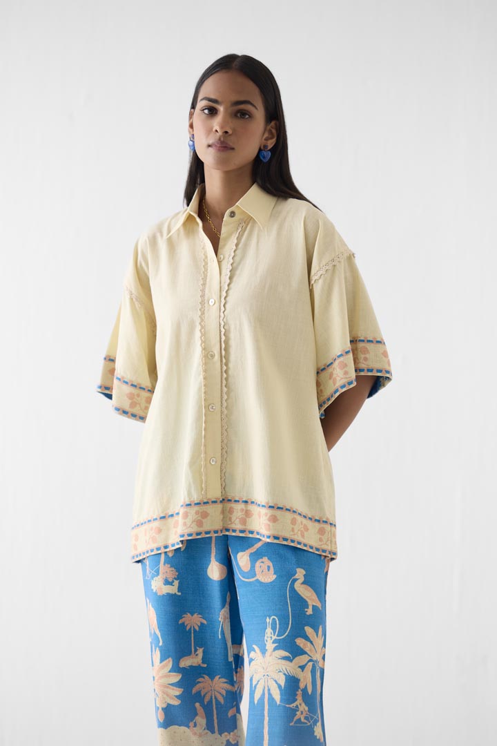Jaipur Printed Viscose Linen Boxy Shirt & Trousers Co-ord Set