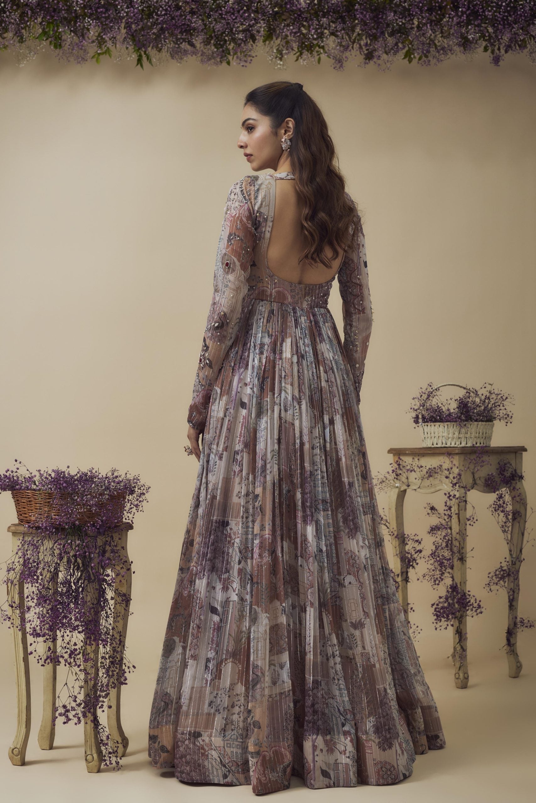 PRINTED HAND EMBROIDERED GOWN SET