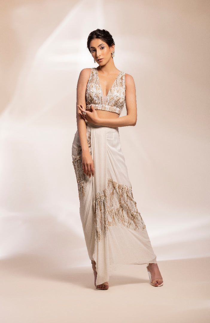 fusion drape lungi skirt, blouse with a jacket