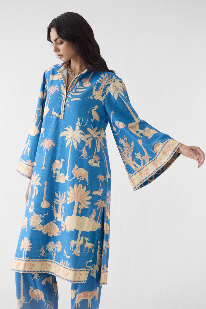 Jaipur Print Viscose Linen Kurta and Pants Co-ord Set for Women