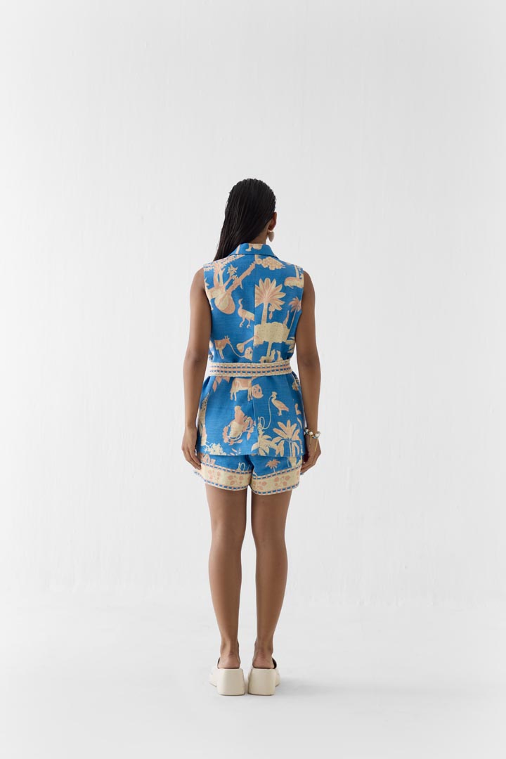 Jaipur Print Viscose Linen Blazer and Shorts Co-ord Set