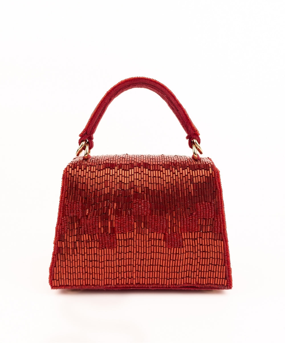 Bushra Red Suede Handcrafted Box Bag