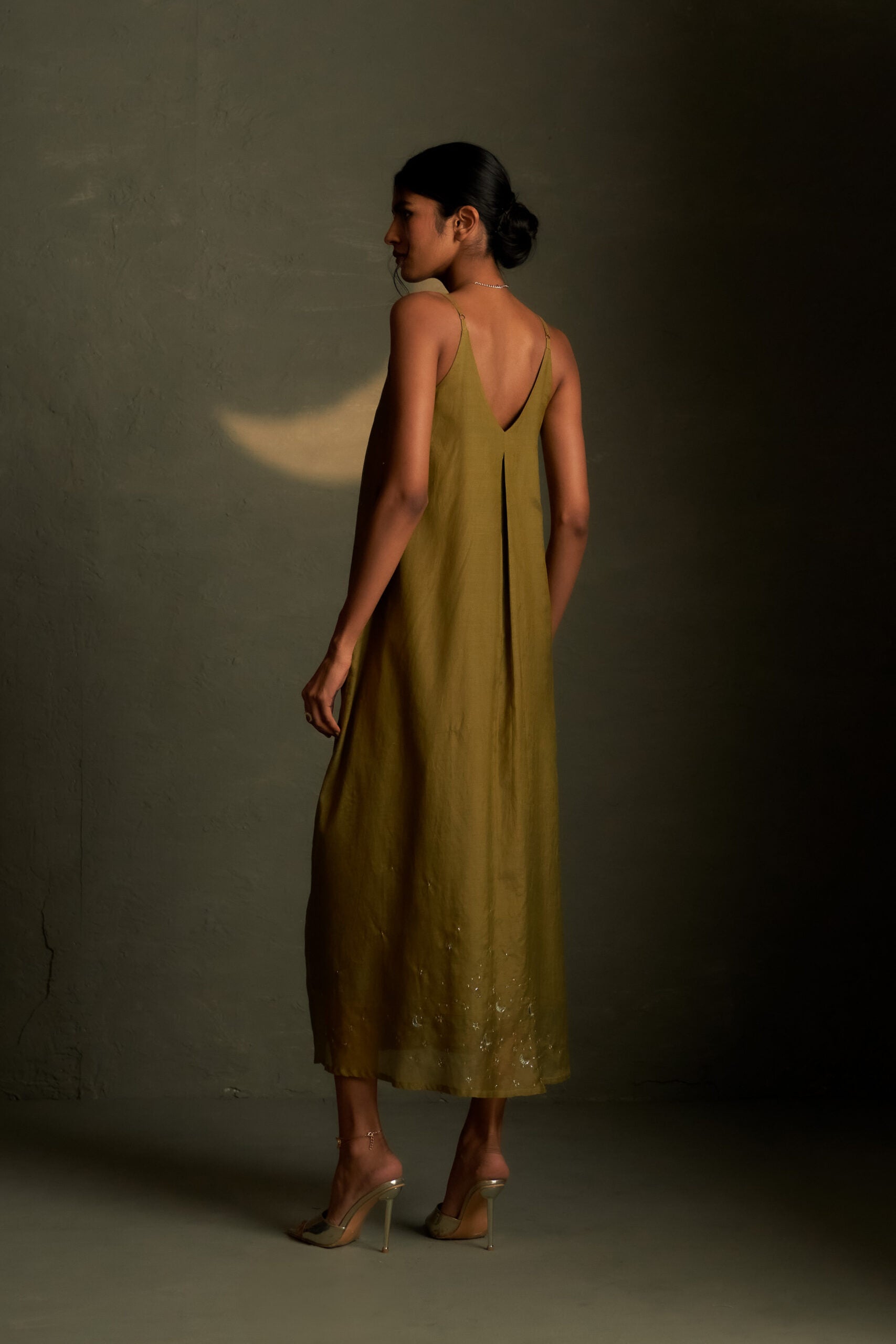 Olive Dusk Chaand Sitara Dress with Scarf