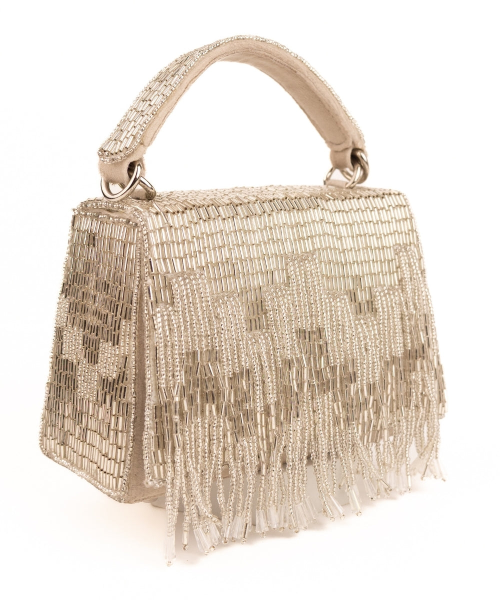 Bushra Silver Suede Handcrafted Box Bag