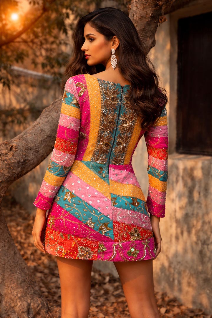Mehrang Embellished Mini Dress - Hand-Embroidered Luxury Statement Mini