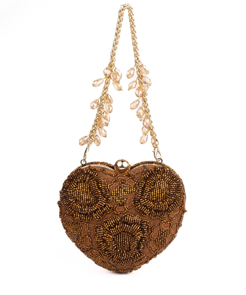 Cora Copper Suede Embellished Heart Bag