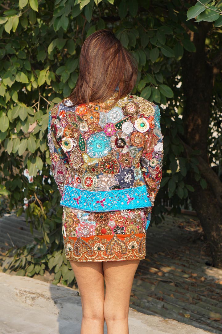 Mosiaque Hand-Embroidered Denim Co-ord Set - Luxury Festival Wear