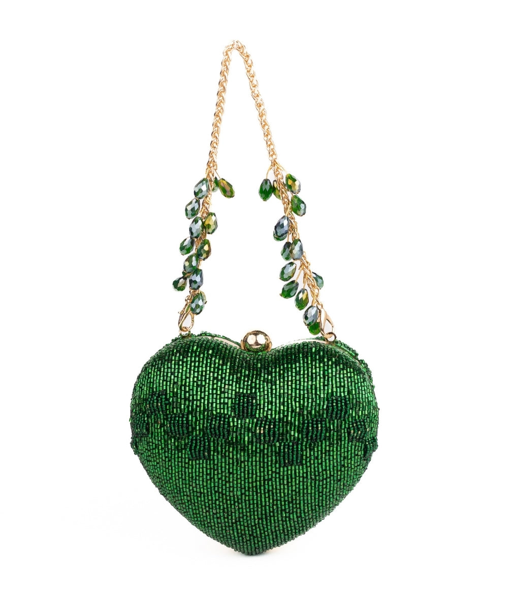 Cora Green Suede Embellished Heart Bag