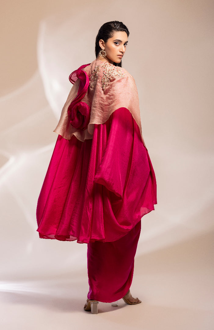 fusion cape with inner drape dress