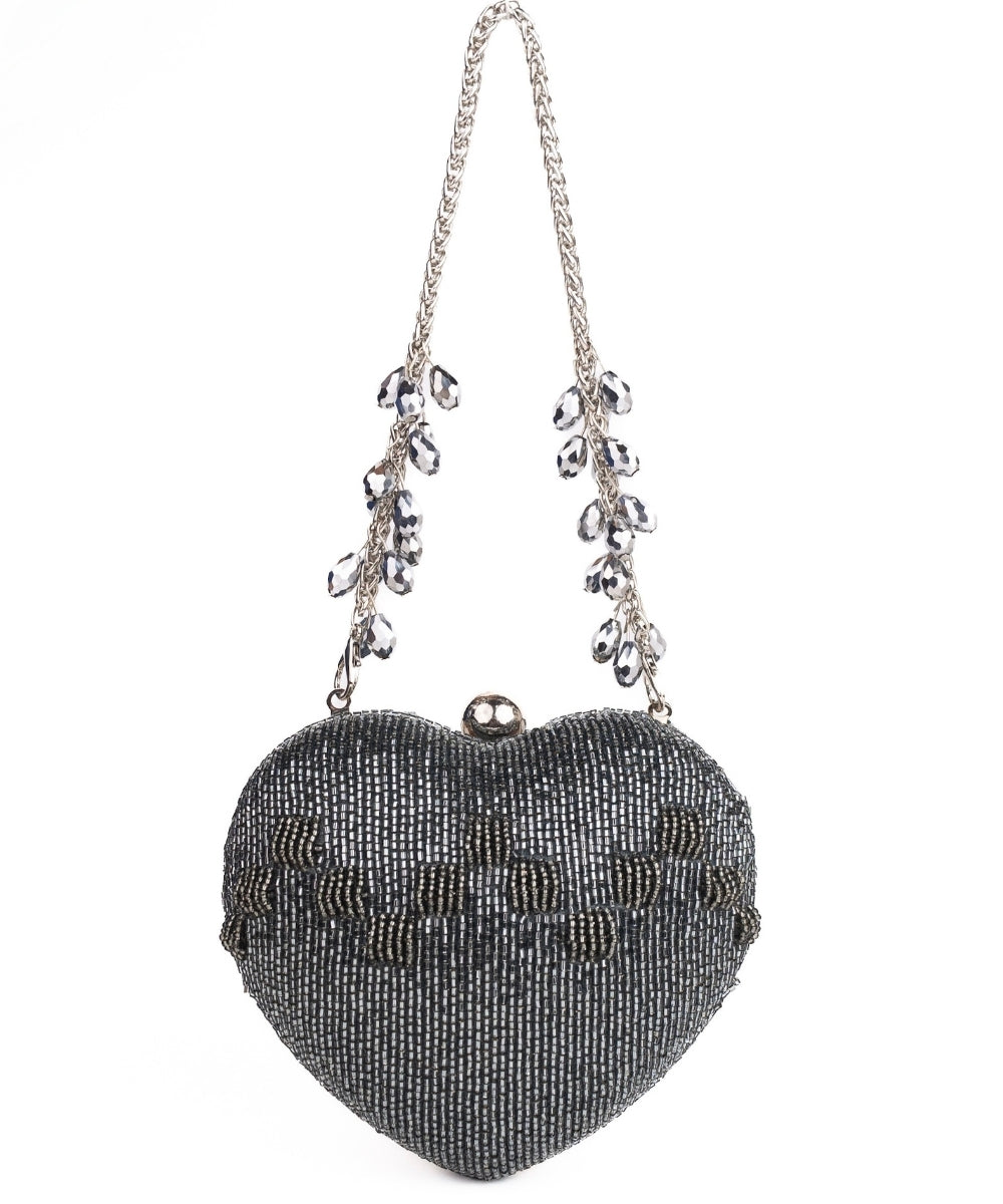 Cora Grey Suede Embellished Heart Bag