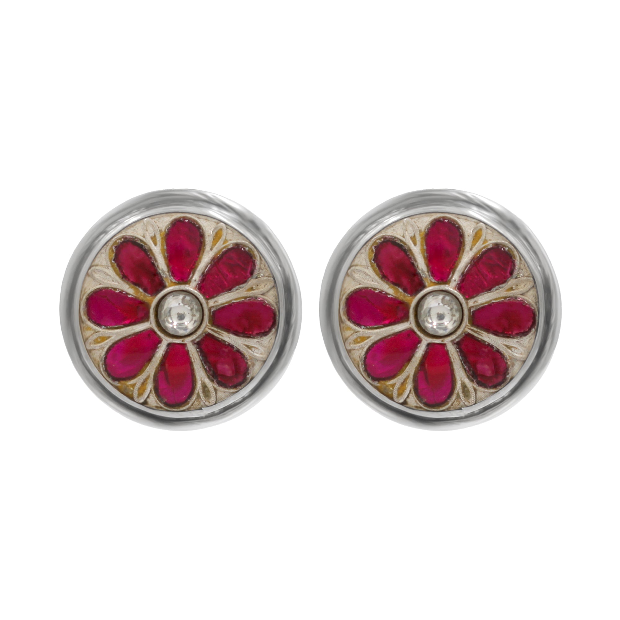 Sangeeta Boochra Royal Pink Flower Kundan Earrings