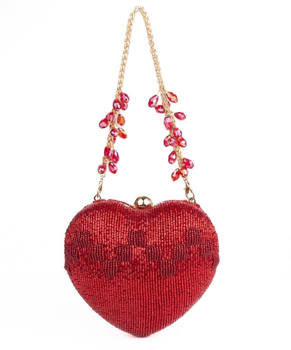 Cora Red Suede Embellished Heart Bag
