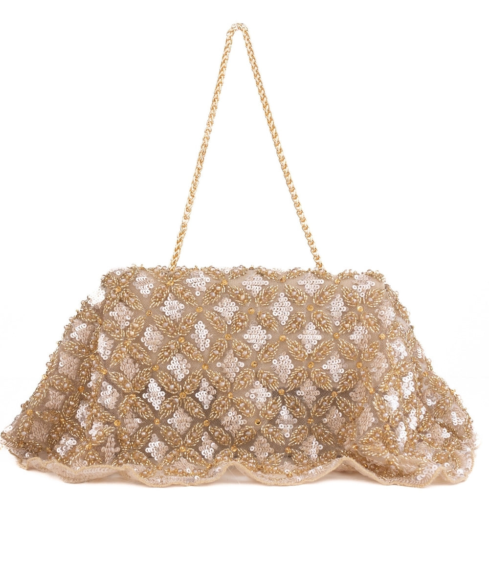 Grace Gold Suede Embellished Clutch