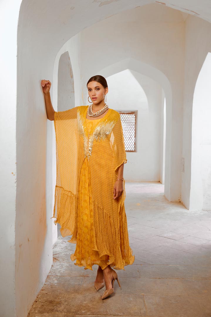 Image of Gulbahar Marigold bling kaftan dress set