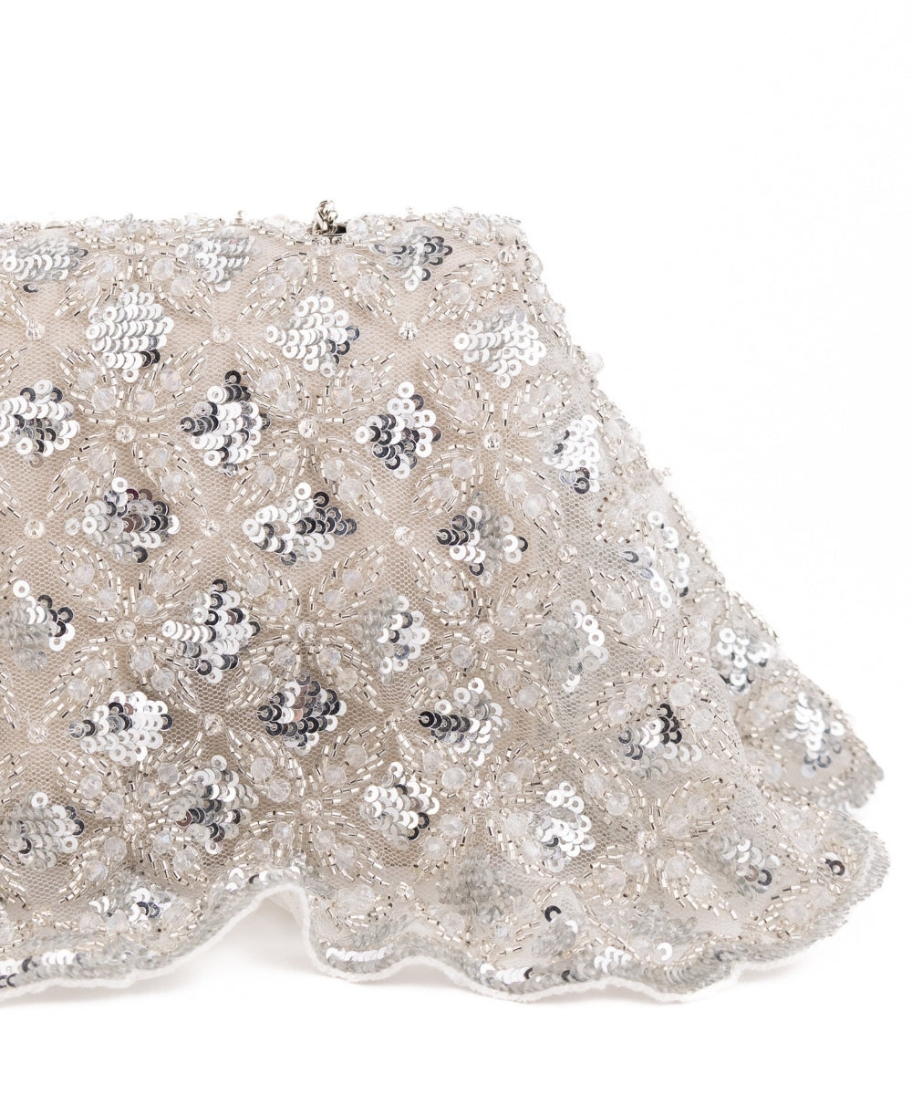 Grace Silver Suede Embellished Clutch