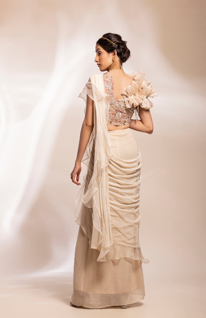 fusion blouse with ruffle saree