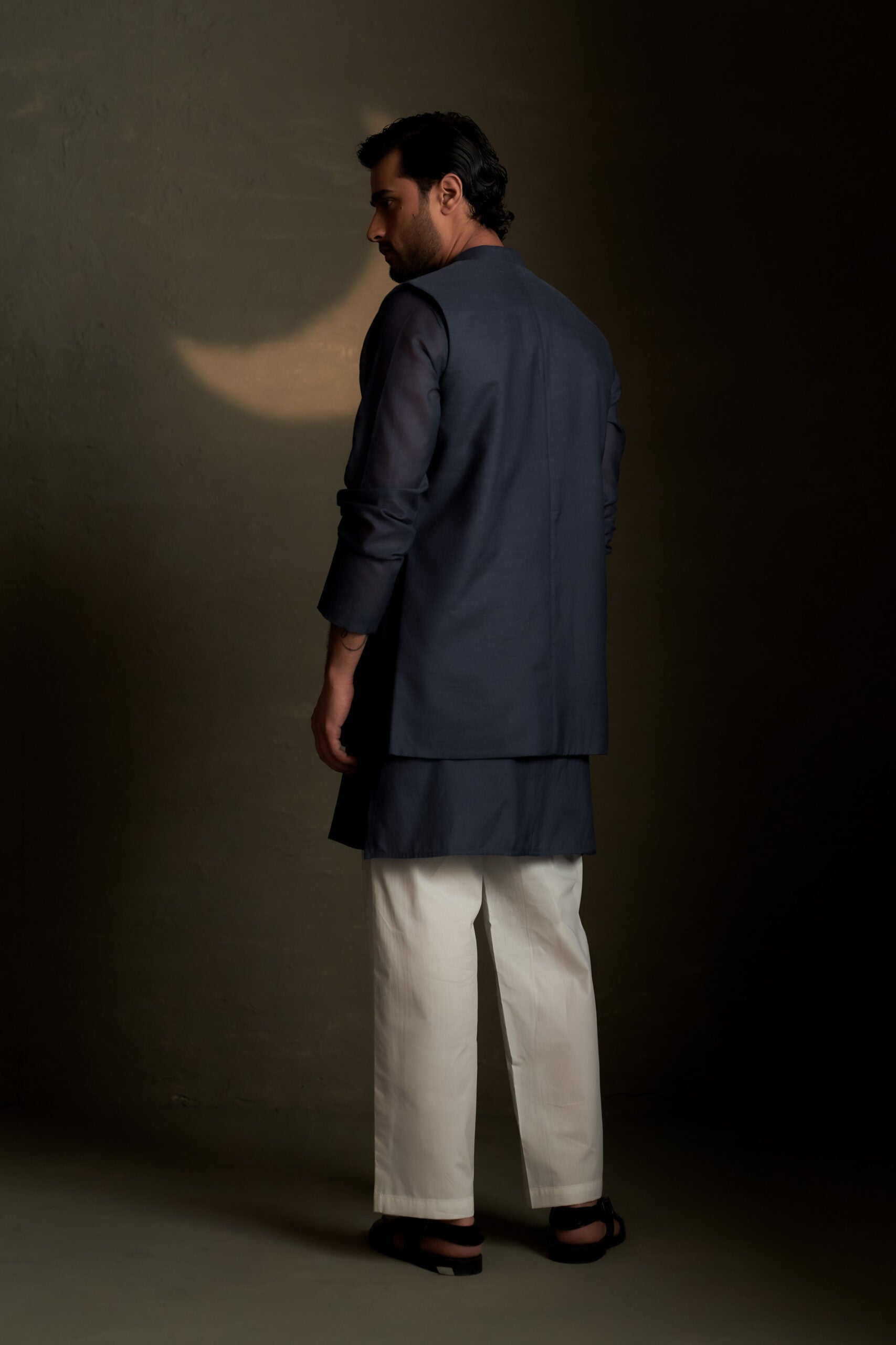 Blue Dusk Long Kurta Set with Bundi