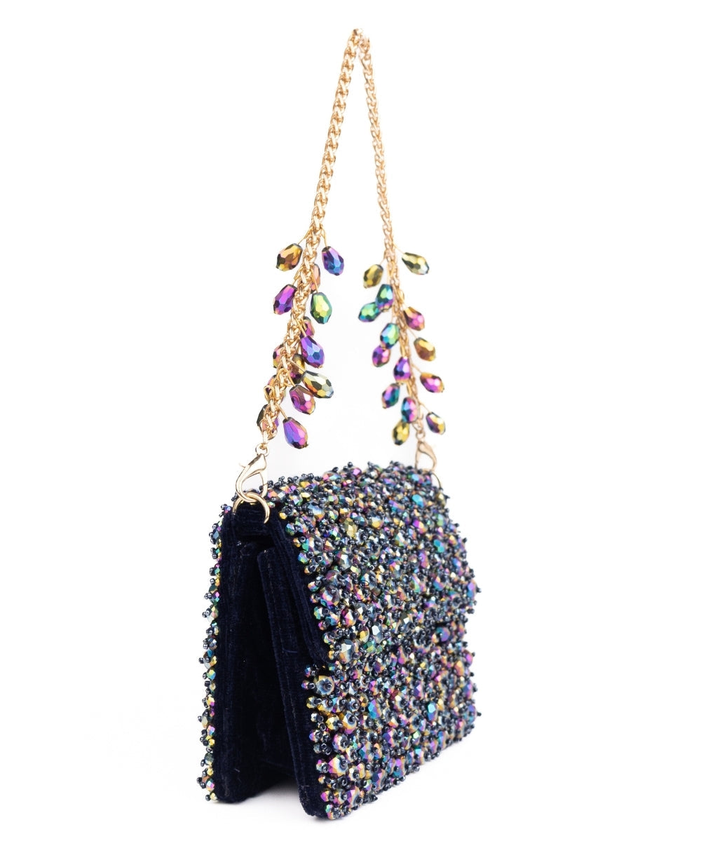 Kiyara Metallic Suede Crystal Embellished Mini Bag