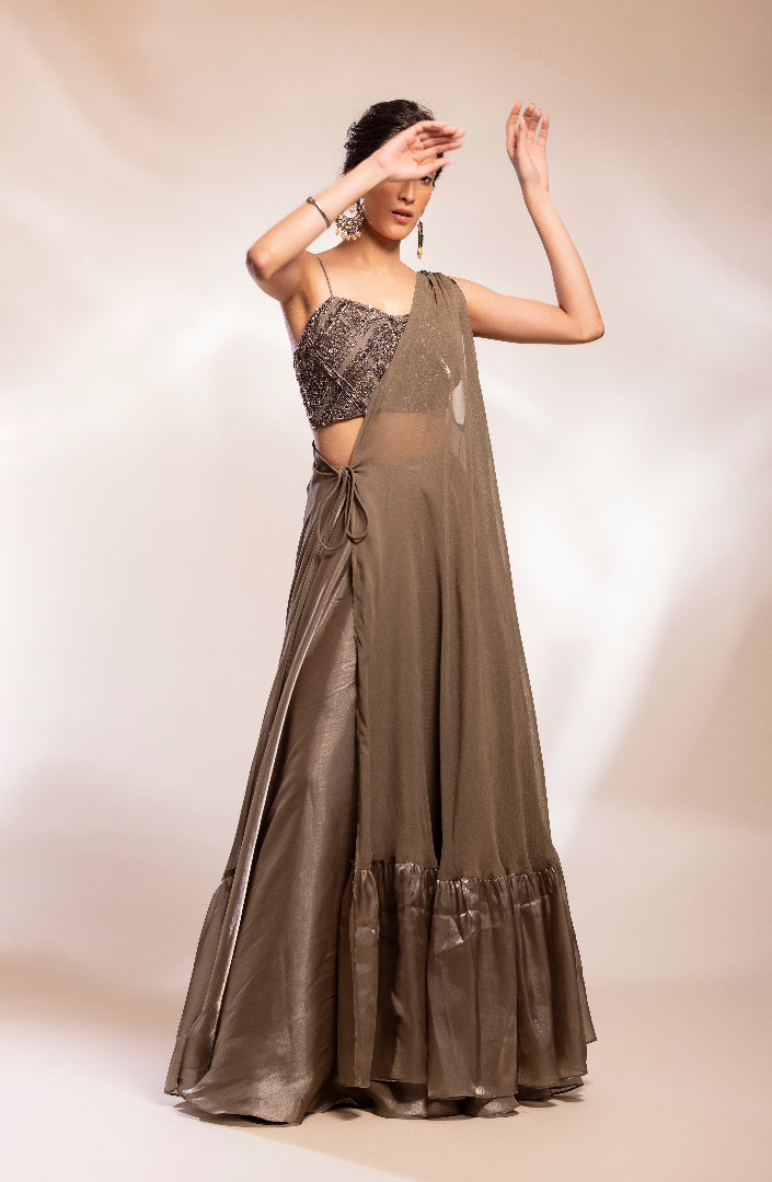 fusion cape, blouse and lungi draoe skirt