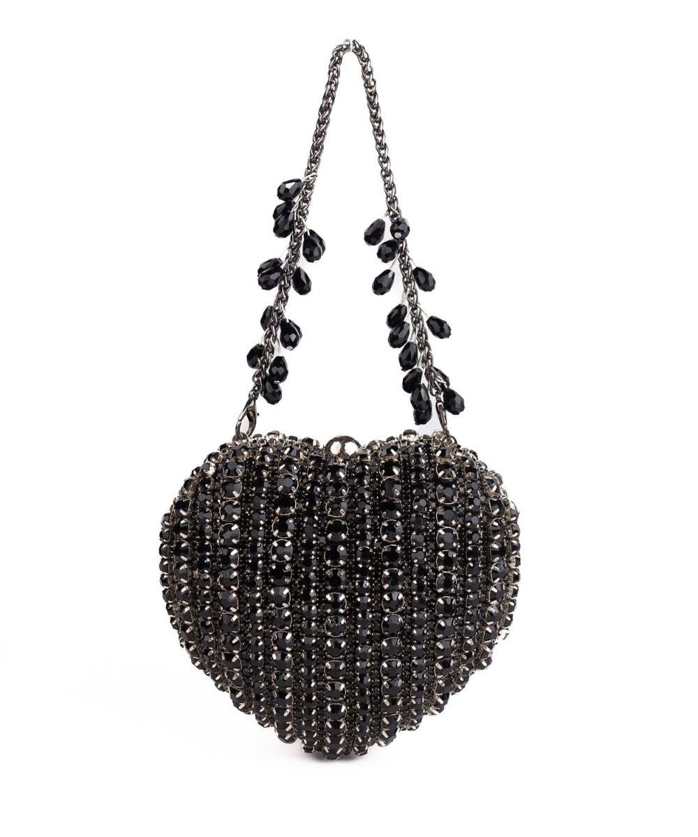 Lola Black Suede Embellished Heart Bag