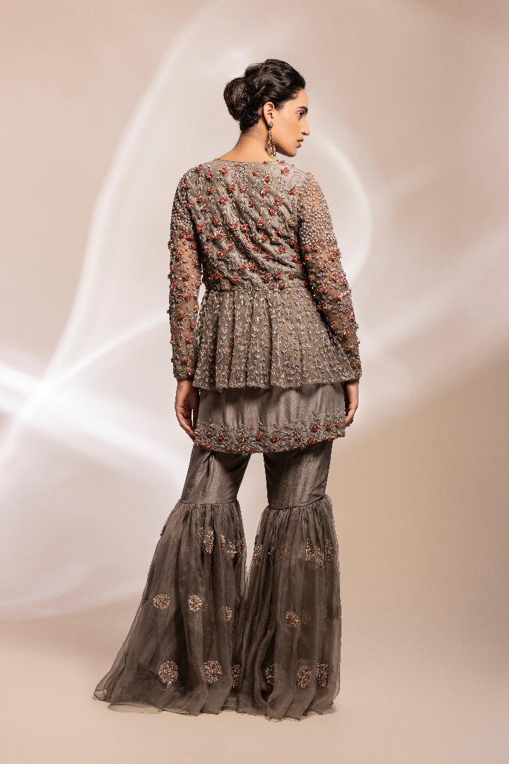 Peplum jacket, with shirt and gharara
