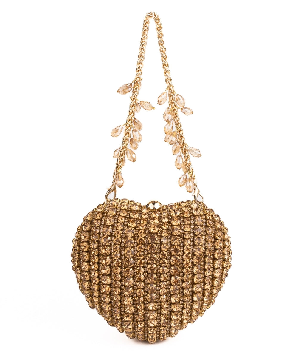 Lola Gold Suede Embellished Heart Bag
