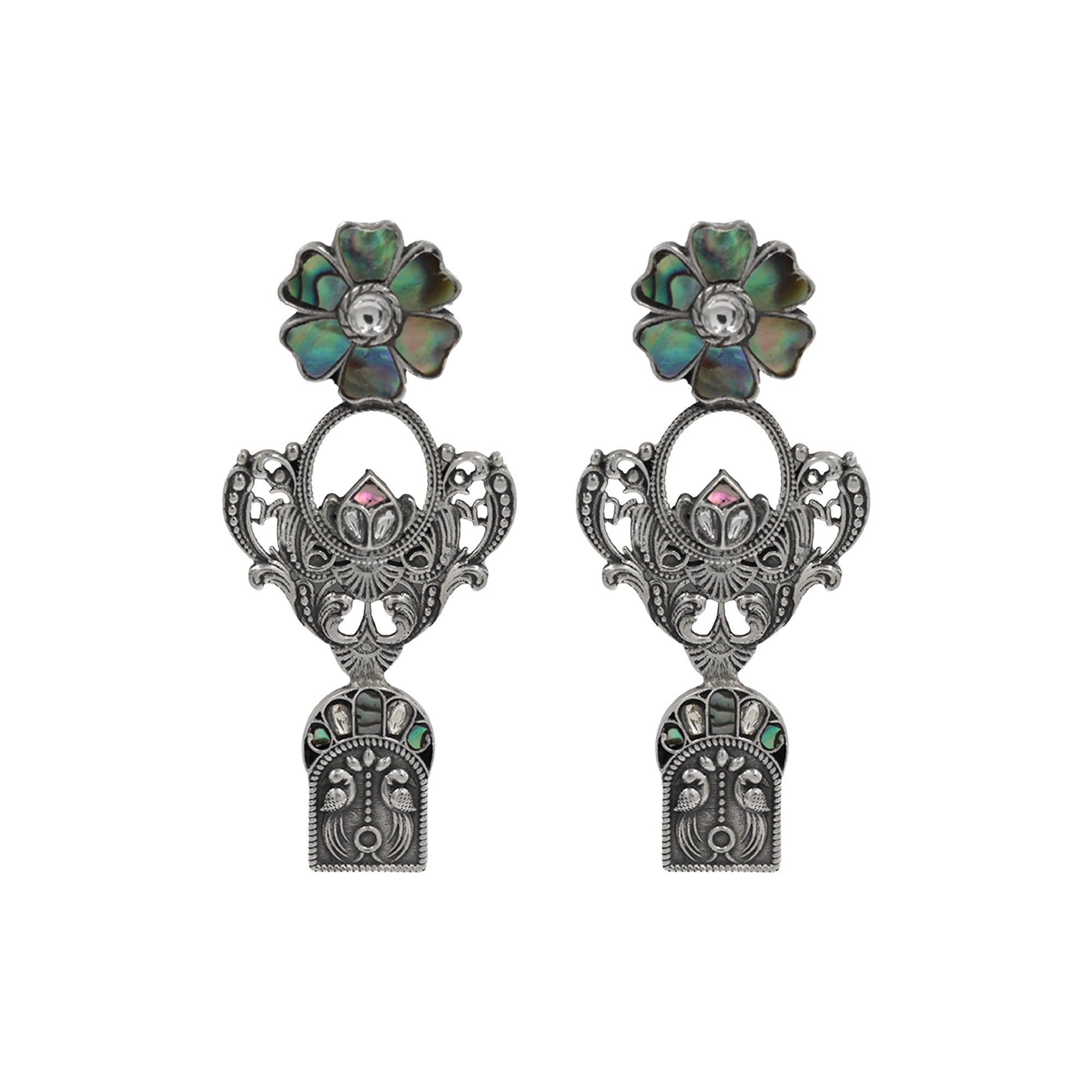 Sangeeta Boochra Vintage Bloom Silver Statement Earrings