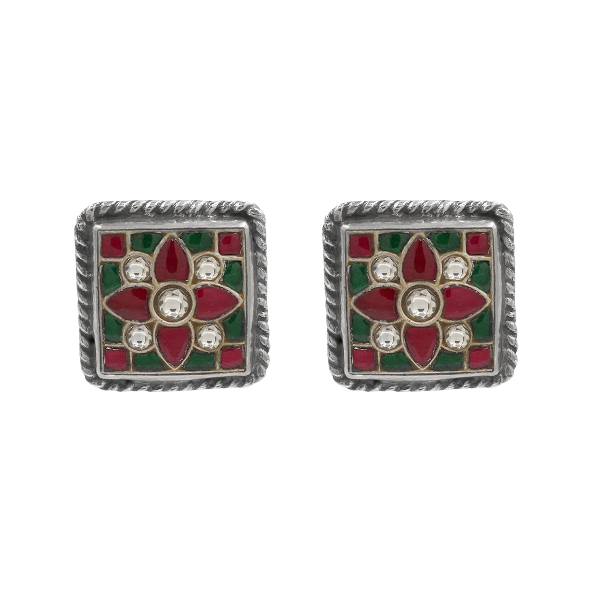 Sangeeta Boochra Floral Kundan Silver Stud