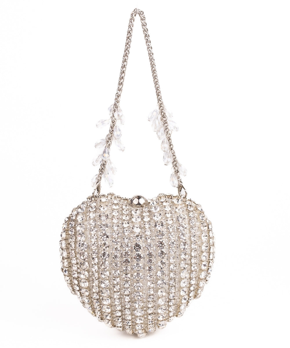 Lola Silver Suede Embellished Heart Bag