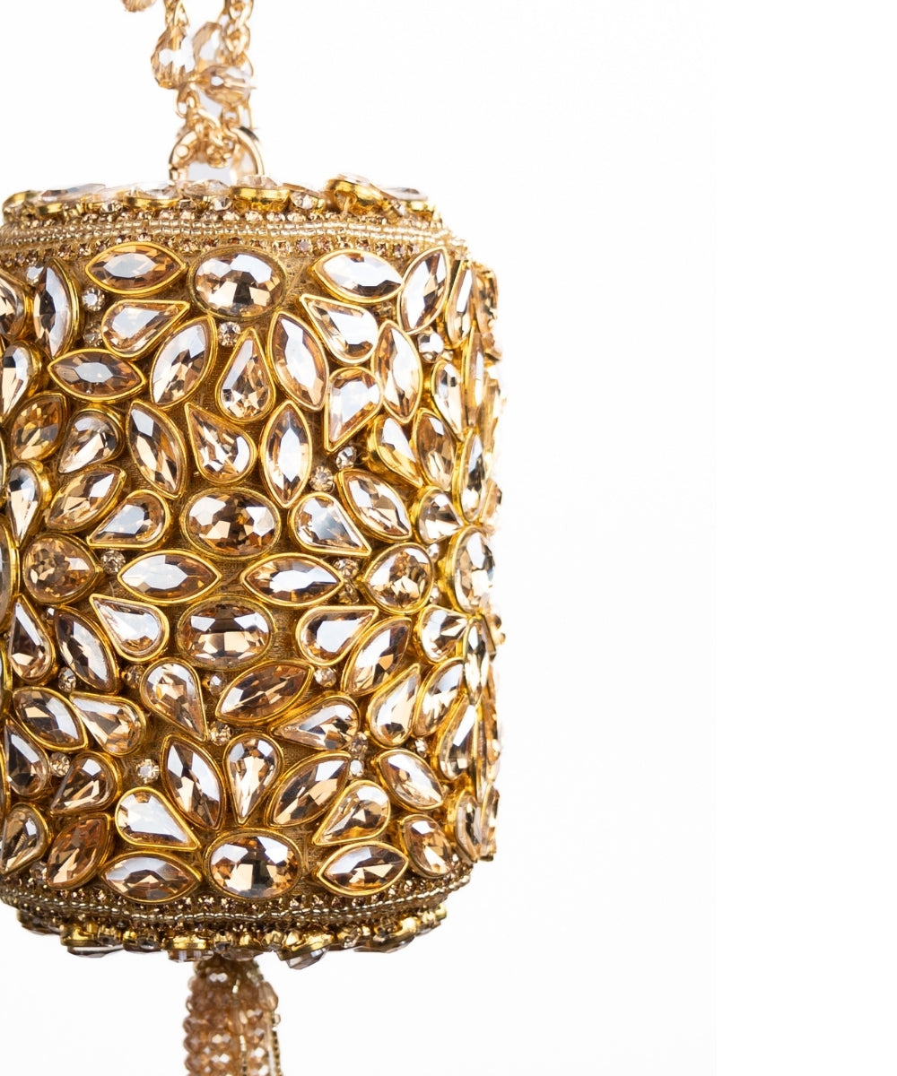 Mia Gold Georgette Embellished Mini Cylinder Bag