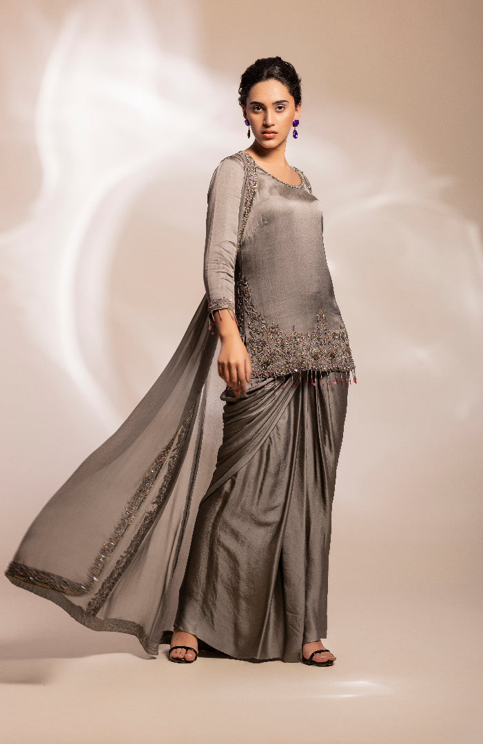 Kali jacket, inner kurti and lungi drape skirt